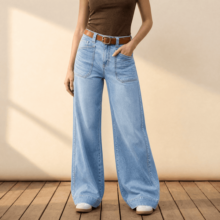 Widera – Retro Spodnie Dżinsowe z Kieszeniami w Stylu Vintage dla Kobiet